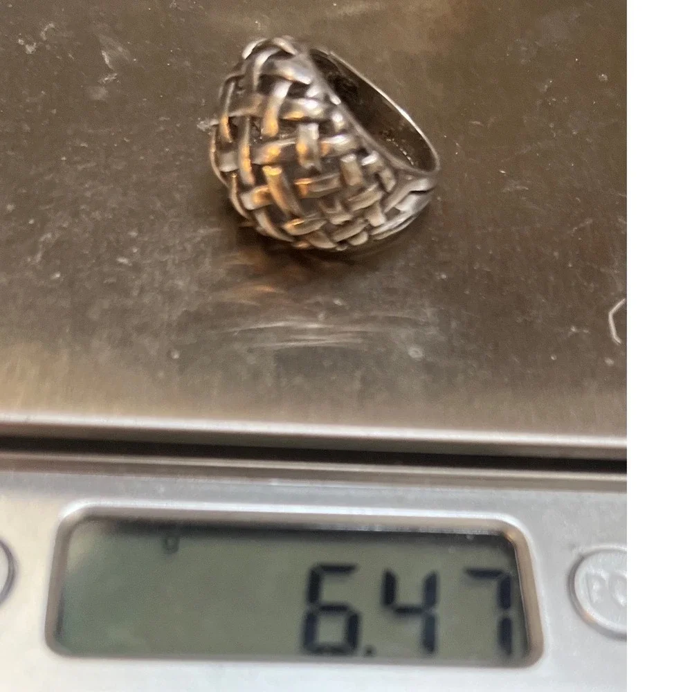 925 Sterling Silver Vintage Wicker Weave Dome Ring Size 6